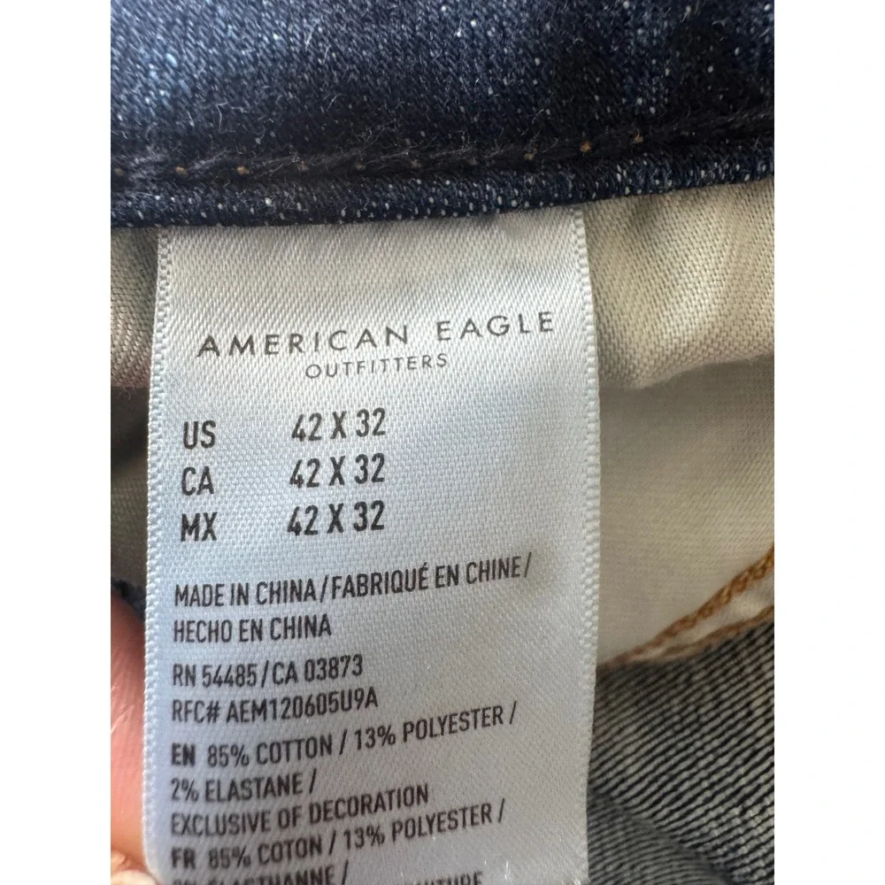 American Eagle AirFlex Slim Straight Distress Jeans Dark Wash 42x32 Indigo-0594